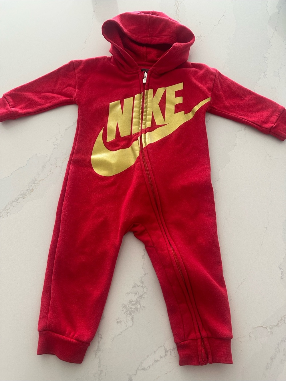 Nike Red and Gold‎ Zippered Long Sleeve one piece romper size 18 months